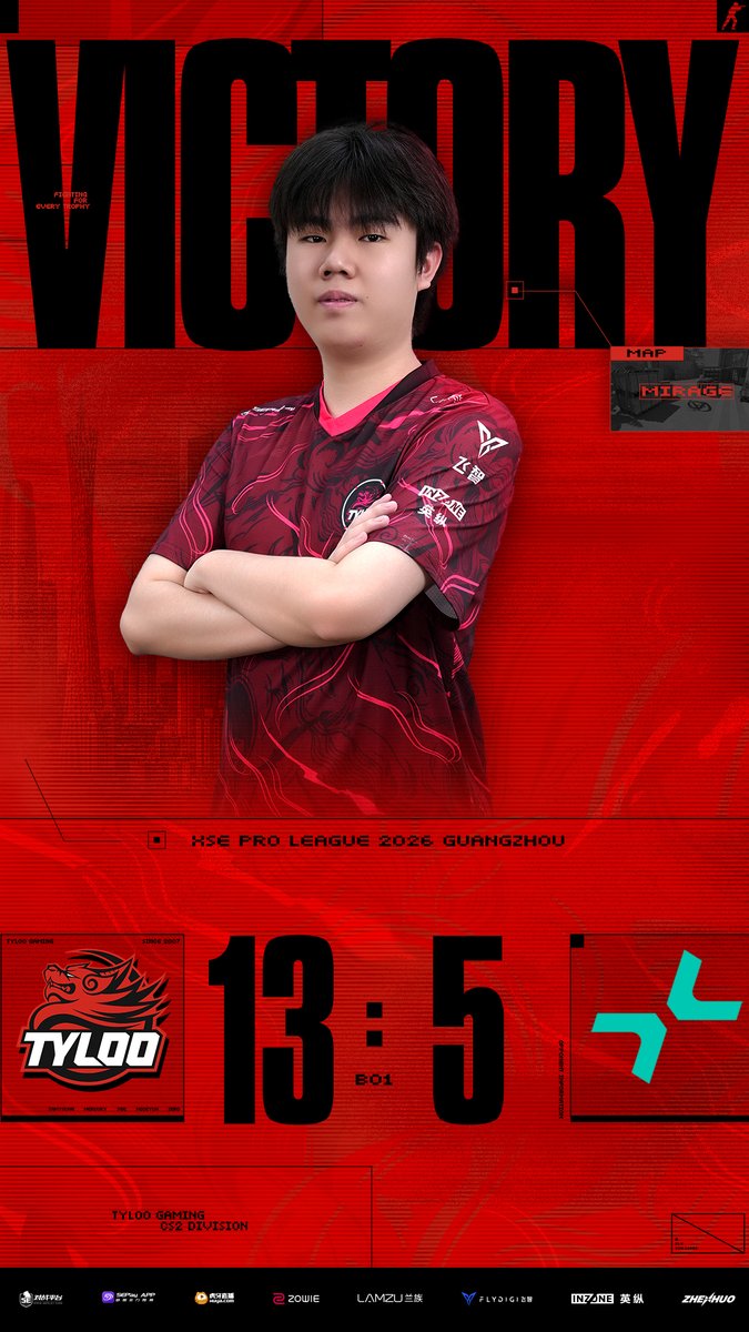 tyloogaming's tweet photo. ✨XSE Pro League Guangzhou 2026

✨MAP  MIRAGE｜ BO1

✨TYLOO 13:5 PARIVISION

#TYLOOWIN https://t.co/7fL92WJVs4