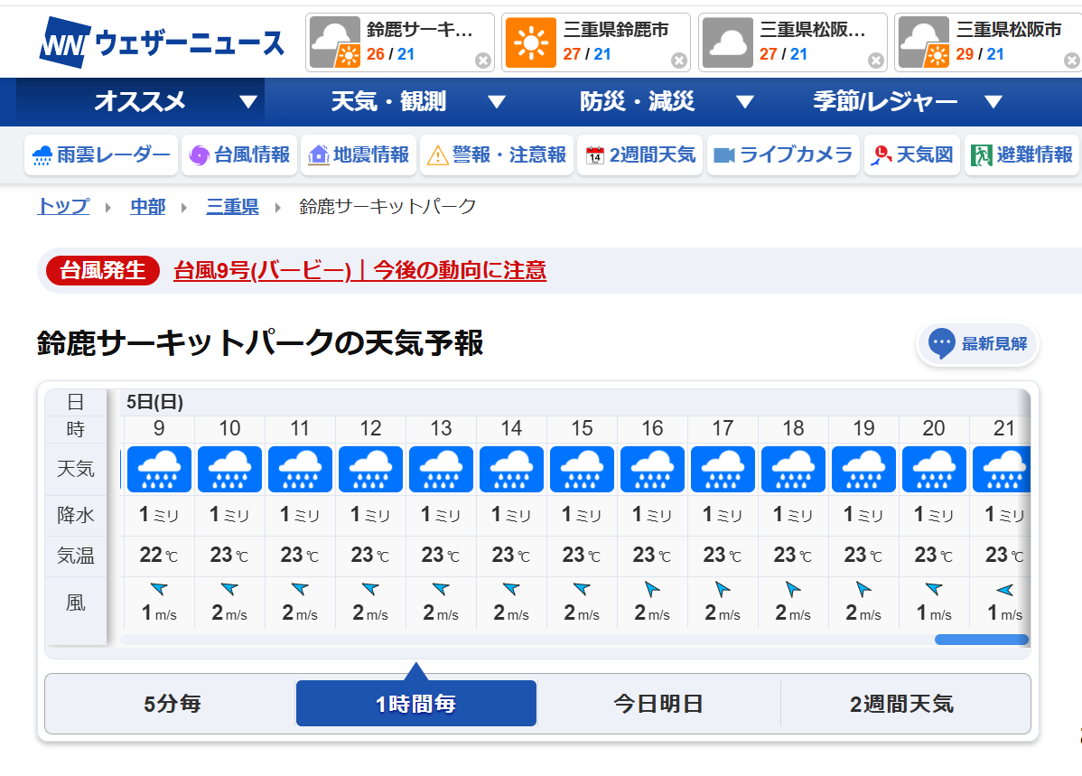 うーん、今の所決勝は雨マークだなぁ。 どうなるのかなぁ。 #鈴鹿8耐 #8tai