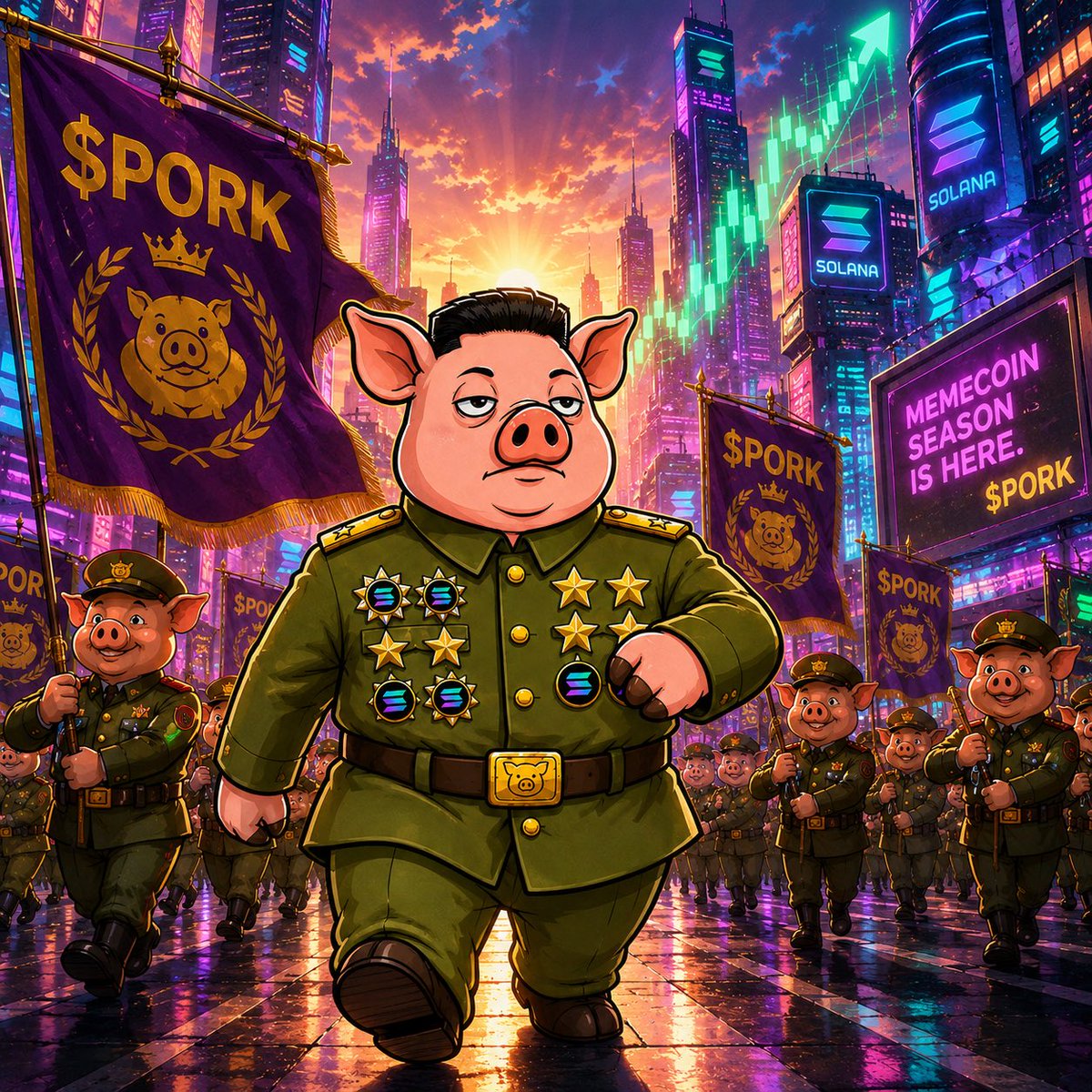 KacchanSol's tweet photo. 🐷 gmoink from the trenches, soldiers. ☀️

Solana’s pumping, the memecoin szn is heating up, and the regime is marching right into it. 🫡

while the trenches go wild, the pig keeps building. this is our season. 📈

goink. 🐷

$PORK https://t.co/TAnYKx0tfu