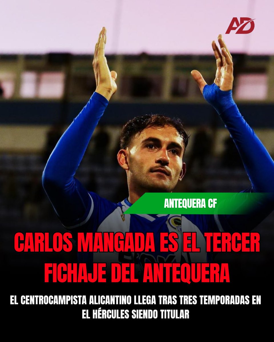 ADirecto_'s tweet photo. OFICIAL 🚨 | CARLOS MANGADA ES EL TERCER FICHAJE DEL @AntequeraCF ✅

El centrocampista alicantino llega tras tres temporadas en el Hércules siendo titular 🔥

#primerarfef #fichajes #antequeracf #herculescf https://t.co/Kr7gM8M10W