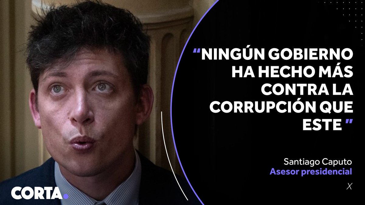 somoscorta's tweet photo. Santiago Caputo dijo que "ningún empresario puede comprar un favor que un político no puede vender", aseguró que "la única solución para enfrentar la corrupción es reducir el Estado a su mínima expresión" y consideró que el Gobierno es "el más transparente de la historia".