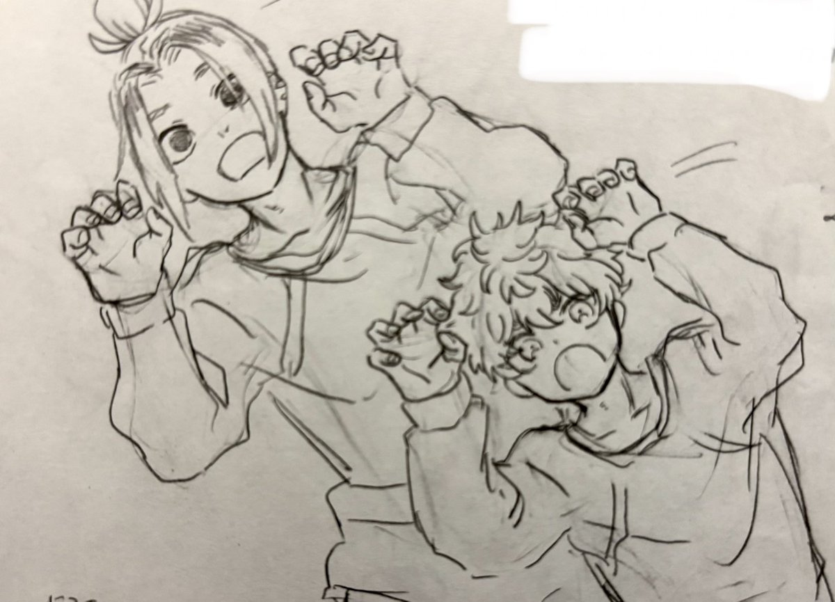 suuzuurii_s's tweet photo. なんか、もったいないしハマりたての頃の絵、何枚か載せるか
アニメ1クールしか観てないハマりたてほやほやの時のやつ　距離近め
最初ががまるとなるはやに注目していたのがわかりやすいね
あとこの時はらいち×くおんか…？どっちだ…？となっていました https://t.co/8u15ktfSkV