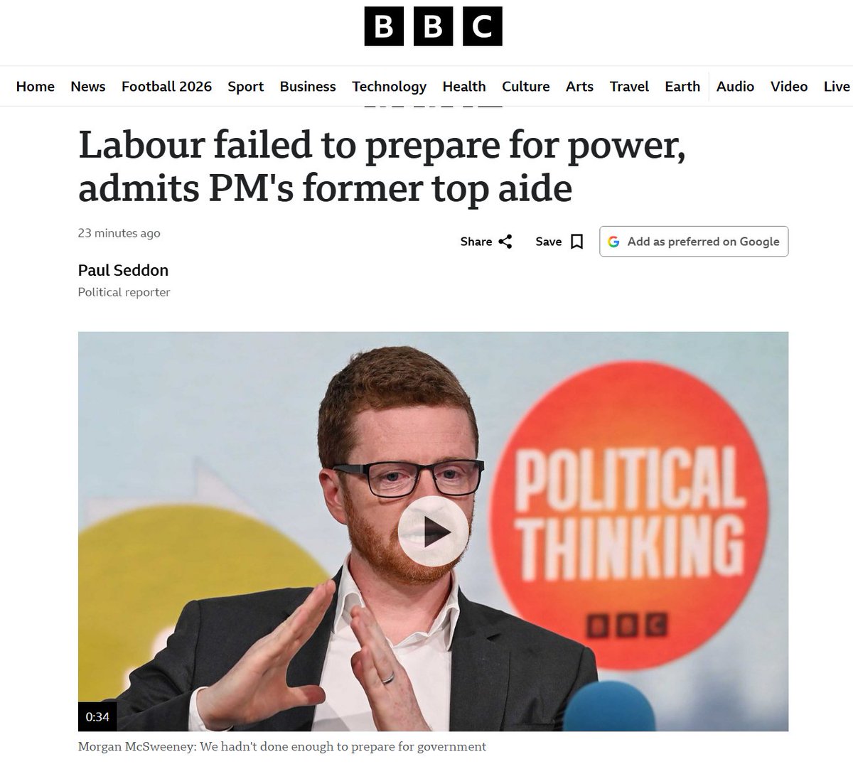 admcollingwood's tweet photo. When Morgan McSweeney says that "Labour failed to prepare for power", he doesn't actually mean that. In fact, Labour had a detailed legislative agenda and long-considered plan of action. What he actually means is that, "We didn't believe the Tories when they said that the state didn't work and that getting the Civil Service to actually do anything was next to impossible: we thought it was just Tory-Boris-Cummings incompetence and bad ideas and Brexit. But, when we actually attained power and went to grab the levers of power, we found our hands sinking into mush. We should have believed them and prepared to reform the state itself; to fix the system of systems."

As my friend @Pango987 says: "Much of British governance would be better served by taking your opponents claims more seriously."