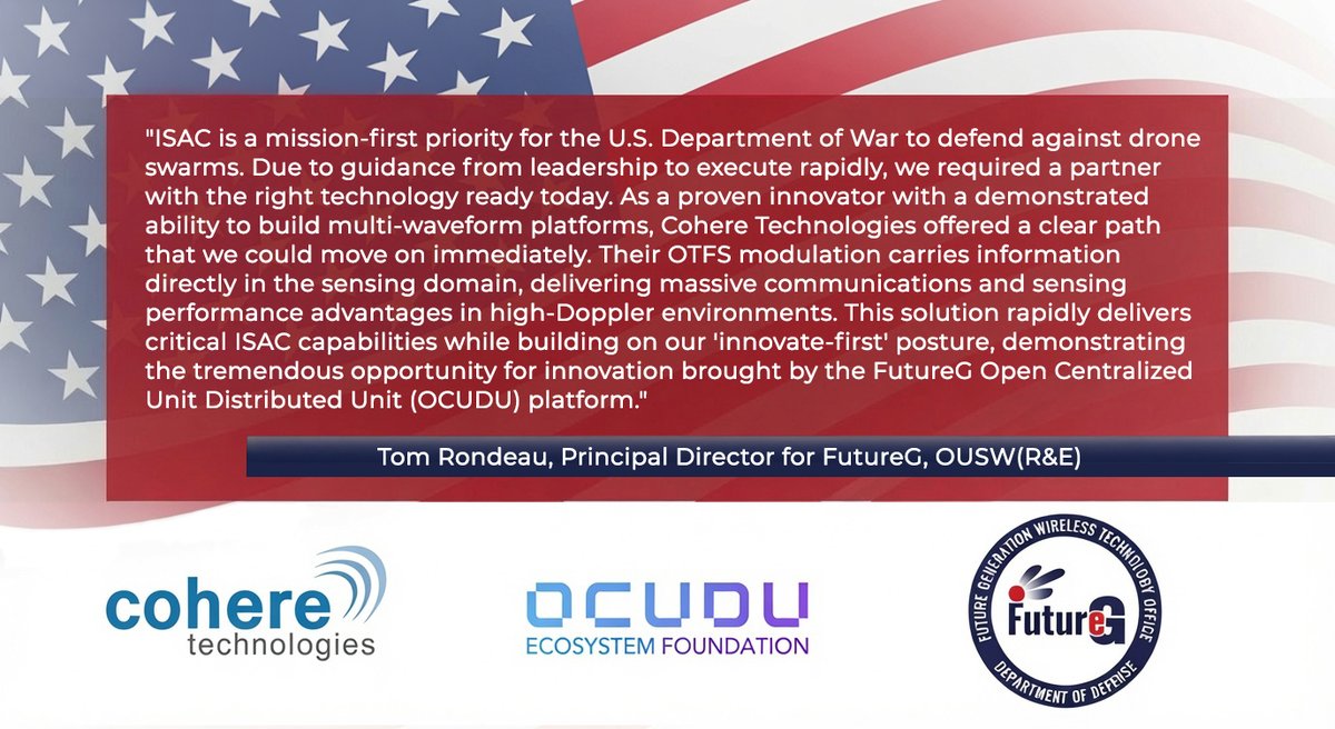 pulsone's tweet photo. @pulsone has won a $28M U.S. Gov Contract for Integrated Sensing and Communications (#ISAC) to develop a Multi-Waveform #Zak-OTFS and #OFDM wireless prototype (#OCUDU platform) -- turning existing cellular networks into silent sentinels for flying object detection.
More details: https://t.co/VTGVbNDXNV
