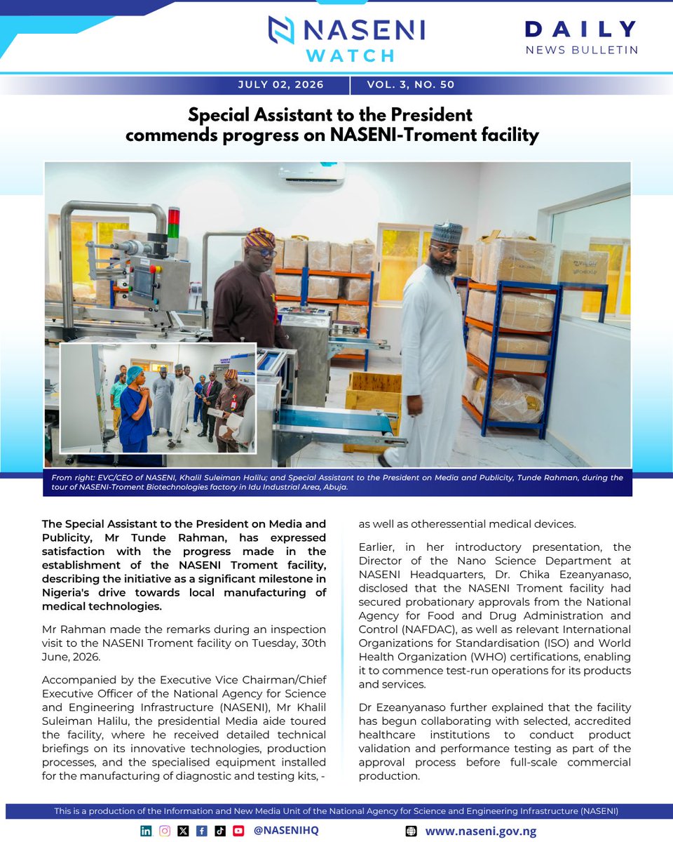 NASENIHQ's tweet photo. Special Assistant to the President Commends Progress on NASENI-Troment Facility

#ANewNASENI #NASENIWatch #DailyReview #Science #Engineering #InfinitePossibilities https://t.co/VMjGxvqCoX
