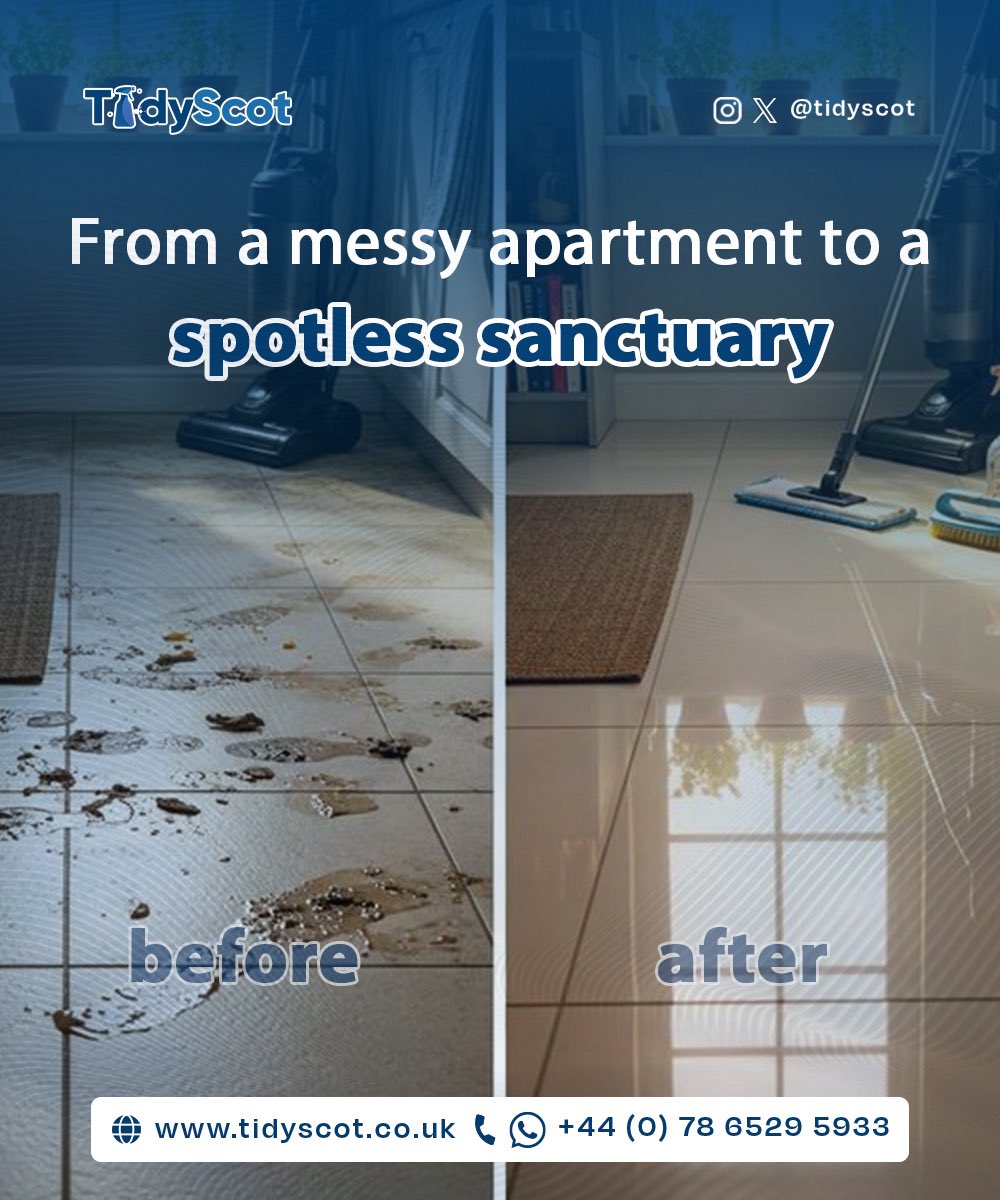 TidyScot's tweet photo. From a messy apartment to a spotless sanctuary. 

Ready for the difference? Book your cleaning with us today!

#Tidyscot #CleaningServices #DeepCleaning #HomeCleaning #SpotlessHome #ProfessionalCleaning https://t.co/uVCHpU91No