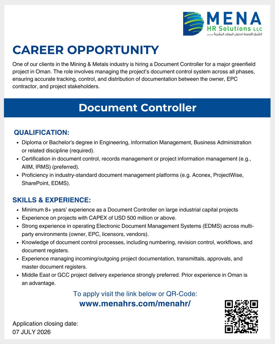 MENAHRSLLC's tweet photo. Interested candidate kindly apply on:
https://t.co/R1TpfZ7Mek

#jobsinoman #omanjobs #menahrsllc https://t.co/k0xYjJsvMT