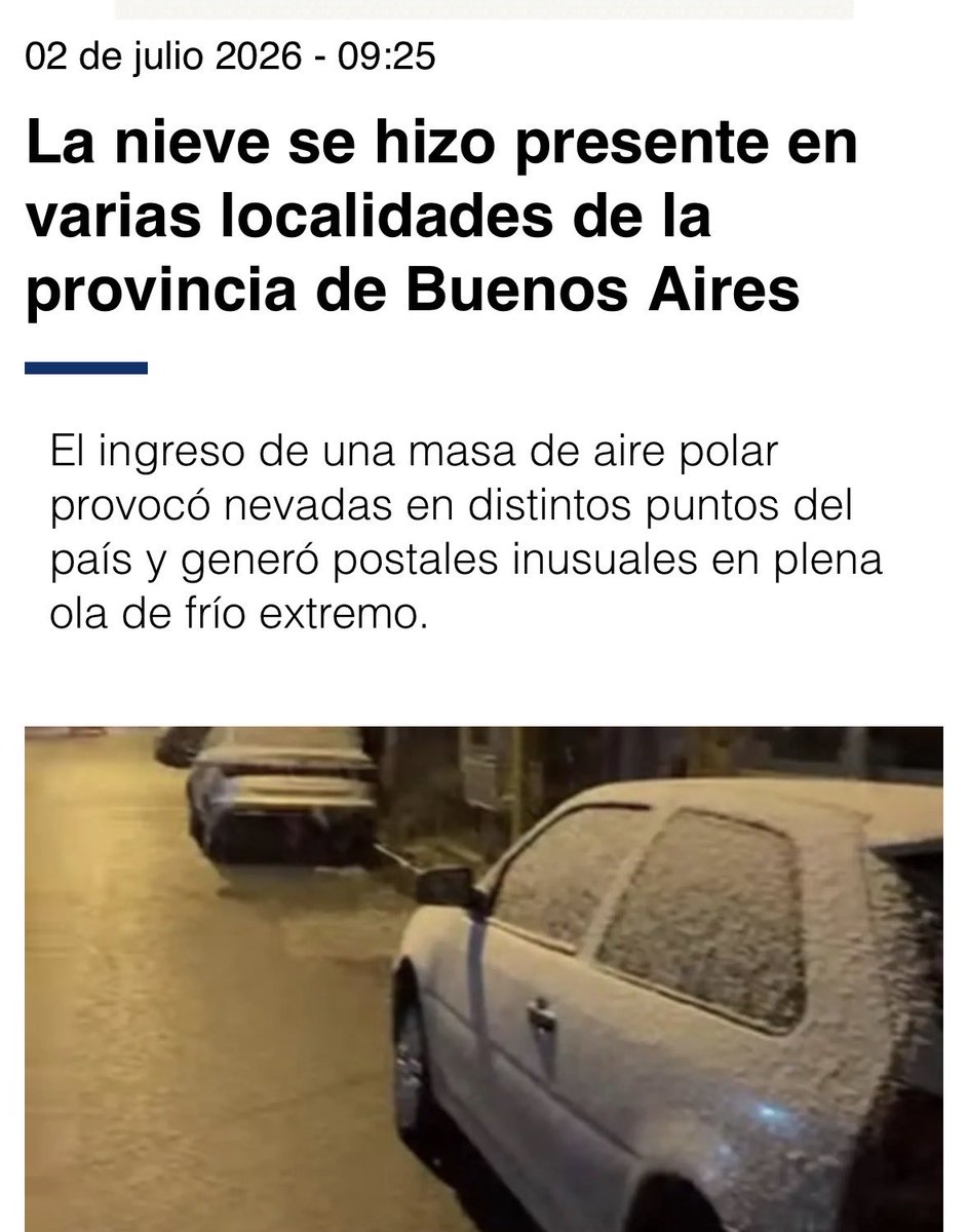 TOPOarg's tweet photo. “La nieve se hizo presente en varias localidades de la provincia de Buenos Aires”, mientras @JMilei avanza con la eliminación de descuentos en Gas para las zonas frías de la provincia de Buenos Aires. https://t.co/LlcbUuaLyr