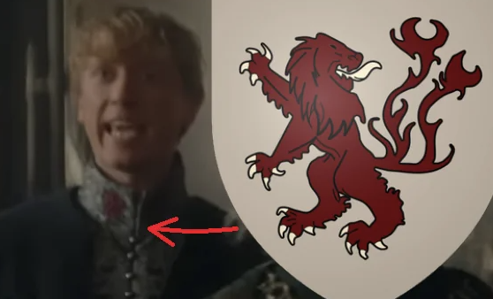 dauntlesseskimo's tweet photo. In the Great Hall scenes of King's Landing, a minor character named Martin Reyne can be seen wearing the red lion sigil.  Why does this matter? 

His house is the exact one Tywin Lannister completely wipes out centuries later, inspiring the eerie song "The Rains of Castamere" played at the Red Wedding. The tragedy started long before GoT.