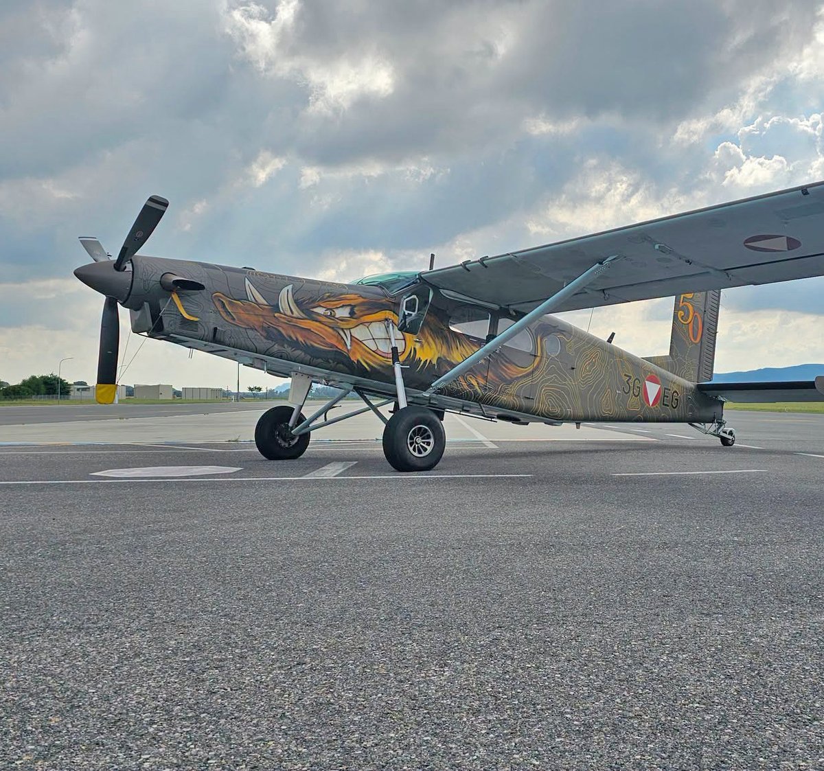Doppeladler's tweet photo. 50 Jahre Pilatus PC-6 beim #Bundesheer! Militäraktuell zeigt 3E-EG mit neuem Sonderanstrich auf Facebook. https://t.co/ShMUGyvrc0 Foto: Militäraktuell #pilatus #pc6 @PilatusAircraft https://t.co/ov8PSMBS4J