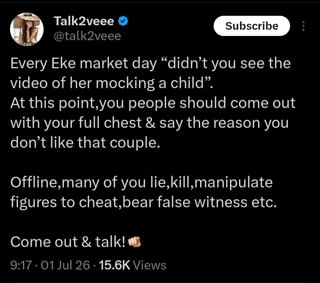 guzu_p's tweet photo. Height, dick size, and money are 3 things you don’t use to hit people because only God can determine the outcome but your gender use it against men everyday and you never have anything to say.

Same you made this post, and you haven't said anything about the video she was vibing to killing her husband but if it was a man shaming or mocking a woman for something, you'll be the first person to write a thread.

You turn a blind eye when men are constantly being ridiculed and suddenly have something to say when it's women who are ridiculed.

Always claiming to be a pick me whereas just another feminist. 

"Offline,many of you lie,kill,manipulate figures to cheat,bear false witness etc."

This is how you women gaslight men. You left the discussion at hand and the atrocities she did and projecting. Talking about a hypothetical situation that's not factual rather than address the factual ones you can see.

A woman who has ridiculed her wife more than 50 times on social media but you never have anything to say about it.

It's the foolish men taking you women seriously I blame. Because I don't understand how grown men will be following women who lack intellectual ability to reason logical and think they can make sense.

I haven't seen a woman who's an Agbafian who has sense. Just like your leader, you're just another clown.

When you have a son, encourage him to marry a woman like omotara. Only then will I take you seriously.