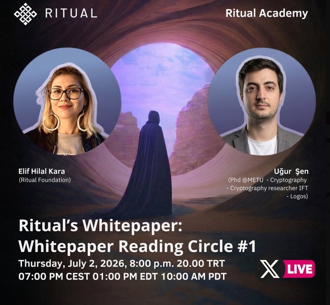 jasperamnn's tweet photo. ๐จ Don't miss today's #RitualAcademy X Space!
Join the first Ritual Whitepaper Reading Circle with @elifhilalumucu and @ugursen188 as they break down the ideas behind Ritual's confidential AI infrastructure.
๐๏ธ July 2
โฐ 20:00 TRT | 19:00 CEST | 13:00 EDT | 10:00 PDT | 22:30 IST
Bring your questions and dive deeper into the future of decentralized AI. ๐ฅ
@ritualnet
@ritualfnd
