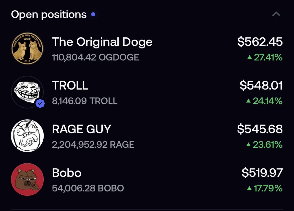 DARK_AGE_RAGE's tweet photo. DCA RACE TO 100K CHALLENGE

DAY 9

INVESTED: $1,800

CURRENT VALUE: $2,174

ROI: +20%

$OGDOGE $TROLL $RAGE $BOBO

@fomo https://t.co/hlIgzz5A1U