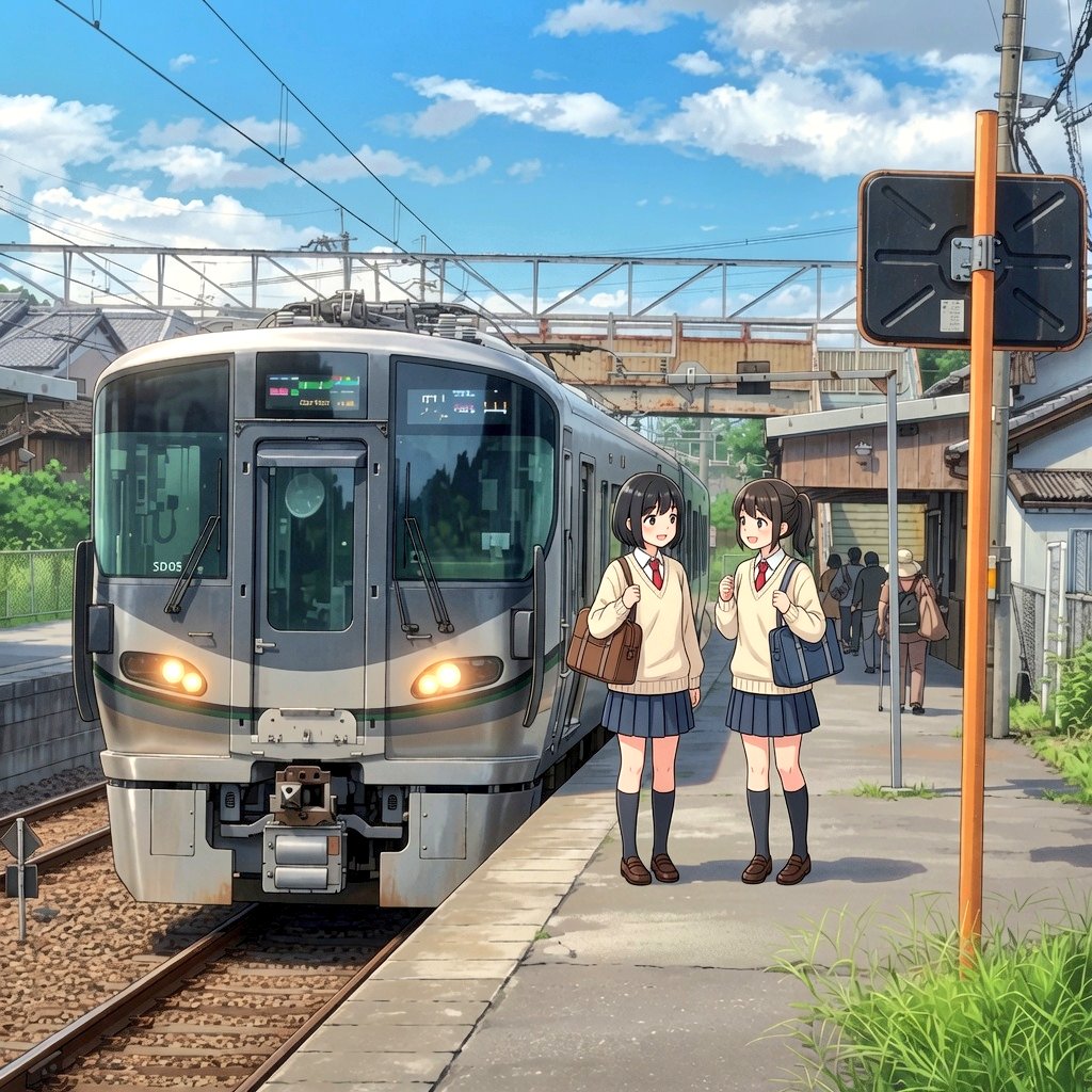 Grok画伯で遊んでみた。 以前、桜井線帯解駅で撮った227系の写真を
