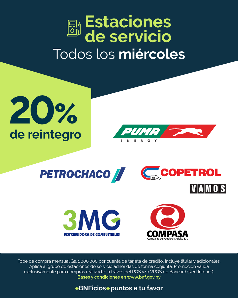 BNF_Py's tweet photo. Amigos, encuentros y BNFicios. ✨
⠀
Aprovechá los reintegros de tu Tarjeta de Crédito VISA  y disfrutá en:
📦 Mayoristas
💊 Farmacias
⛽ Combustibles
🛒 Supermercados
🥩 Frigoríficos

👉 Consultá las bases y condiciones en https://t.co/V9x4kOmWQo https://t.co/XxUjt5B5yB