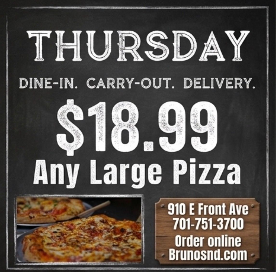 Bruno910e's tweet photo. Dine-in, Carry-out, Delivery

Order online 
https://t.co/3BadGEO1rB

701-751-3700

910 E Front Ave

Carry-out, Delivery, Dine-in https://t.co/88G7vO8KgD