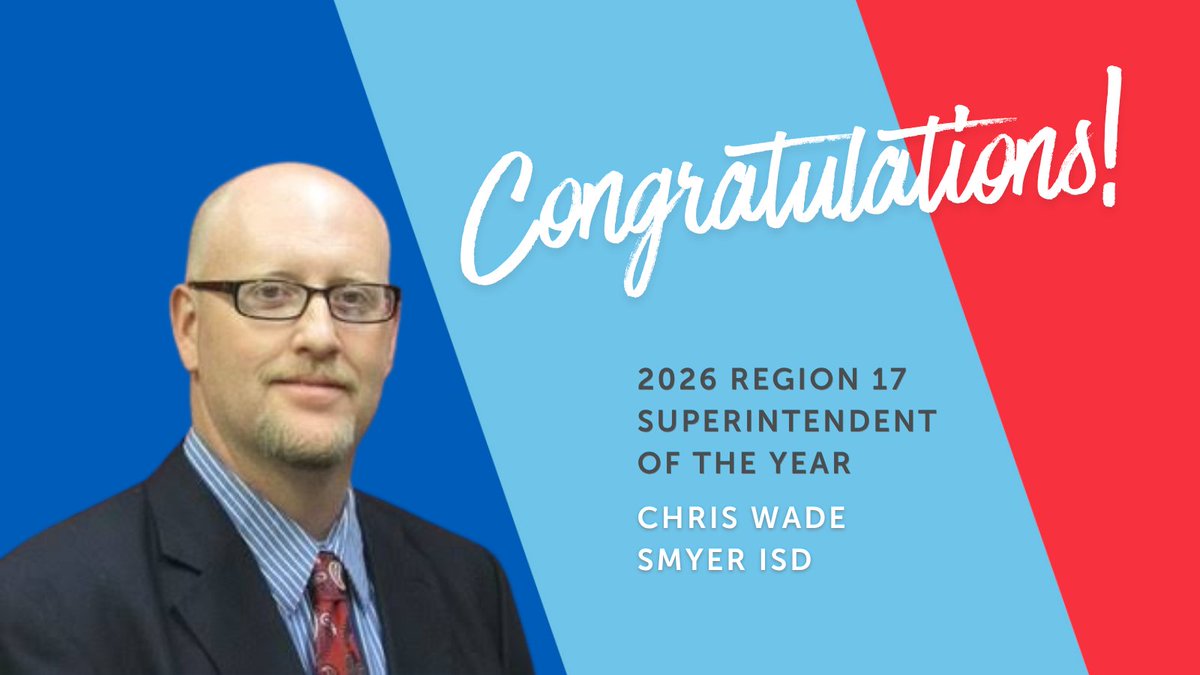 tasanet's tweet photo. Congrats to Smyer ISD Superintendent Chris Wade for being named @ESCRegion17 Superintendent of the Year for 2026! #txed #InspiringLeaders https://t.co/Ta47LTbazg