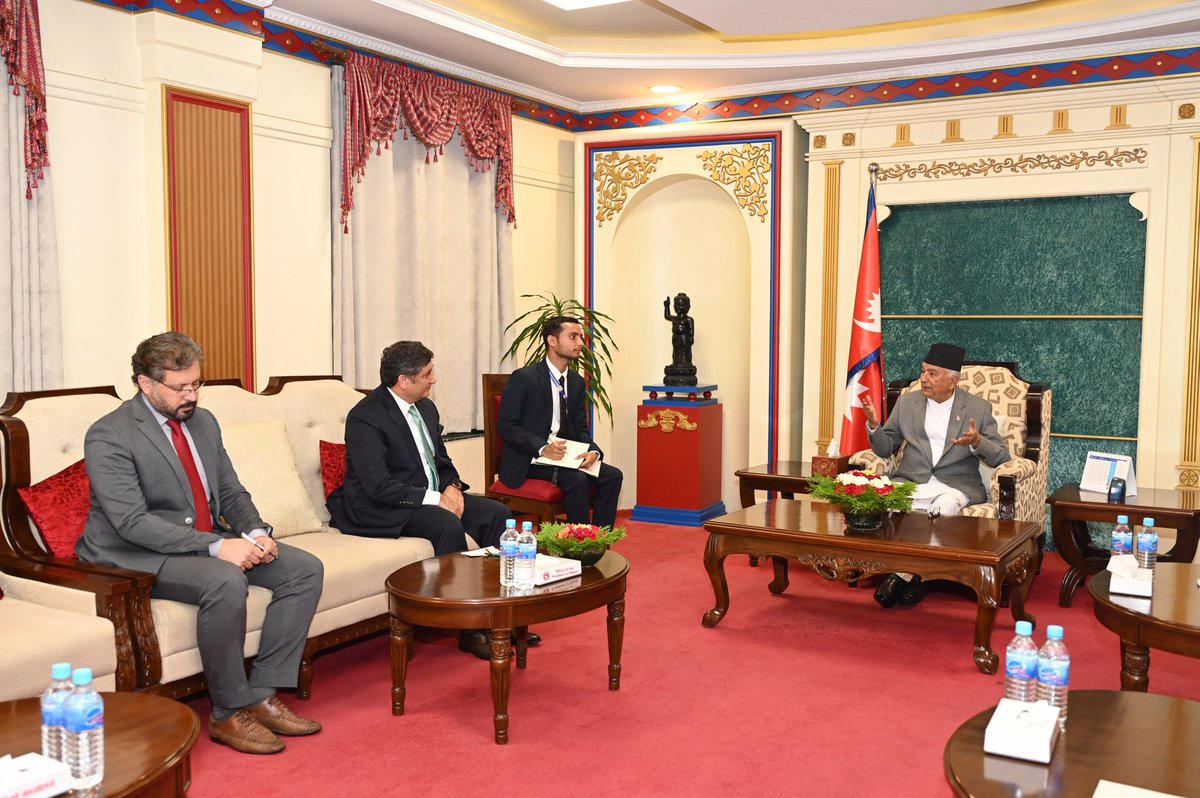 abrarhashmi88's tweet photo. Honoured to have paid farewell call on Rt. Hon. Ramchandra Paudel, President of Nepal. Expressed profound gratitude to the President for the gracious support extended by the Govt. and people of Nepal, making my tenure both deeply fulfilling,  memorable and pleasant. 

Rt. Hon President conveyed his satisfaction at the enduring fraternal relations between the two nations, rooted in shared culture, mutual trust, and time-honoured understanding and lauded my role in bringing dynamism in the bil engagement.

Conveyed warm wishes from the @PresOfPakistan for his continued good health, and to the fraternal people of Nepal. Rt. Hon President warmly reciprocated his best wishes for the leadership, and the people of Pakistan for continued peace and prosperity.
@ForeignOfficePk @MofaNepal