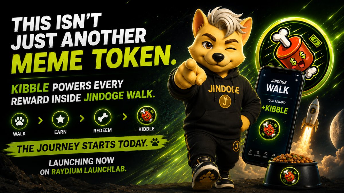 JindoKpop's tweet photo. This isn't just another meme token.
KIBBLE powers every reward inside JINDOGE WALK.
The journey starts today.
Launching now on Raydium LaunchLab.
https://t.co/oxM4Fug9Gc
#raydium #solana #memecoin #kibble #pumpfun https://t.co/j0mltYyvEN