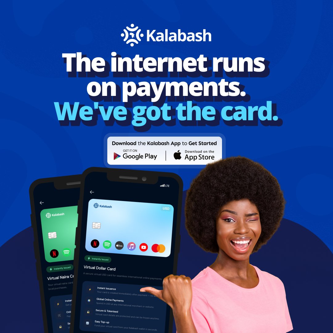 Kalabash54's tweet photo. One card for every online purchase you make. The Kalabash virtual dollar card handles Netflix, Spotify, Apple Music and more and also lets you shop globally without a single decline. 

Fund with Naira. Spend in USD. 

Get the Kalabash virtual card now!