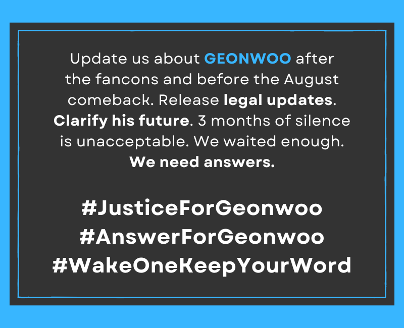 geonnimon's tweet photo. @ALD1_official Update us about GEONWOO after the fancons and before the August comeback. Release legal updates. Clarify his future. 3 months of silence is unacceptable. We waited enough. We need answers.

#JusticeForGeonwoo
#AnswerForGeonwoo
#WakeOneKeepYourWord
@wakeone_offcl
@ALD1_official https://t.co/CuqB2BWcI0