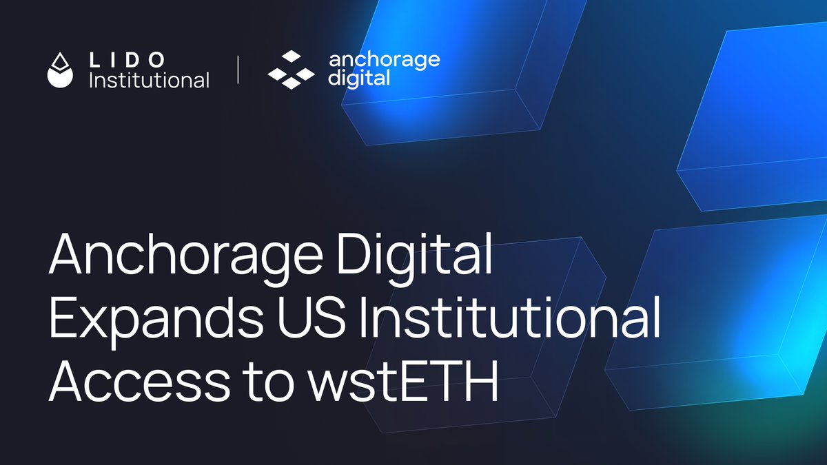 LidoFinance's tweet photo. Institutional access to wstETH continues to expand.

@Anchorage customers can now access wstETH through the institutional platform they already use for custody, staking, and settlement. https://t.co/FbWxbW6cY3