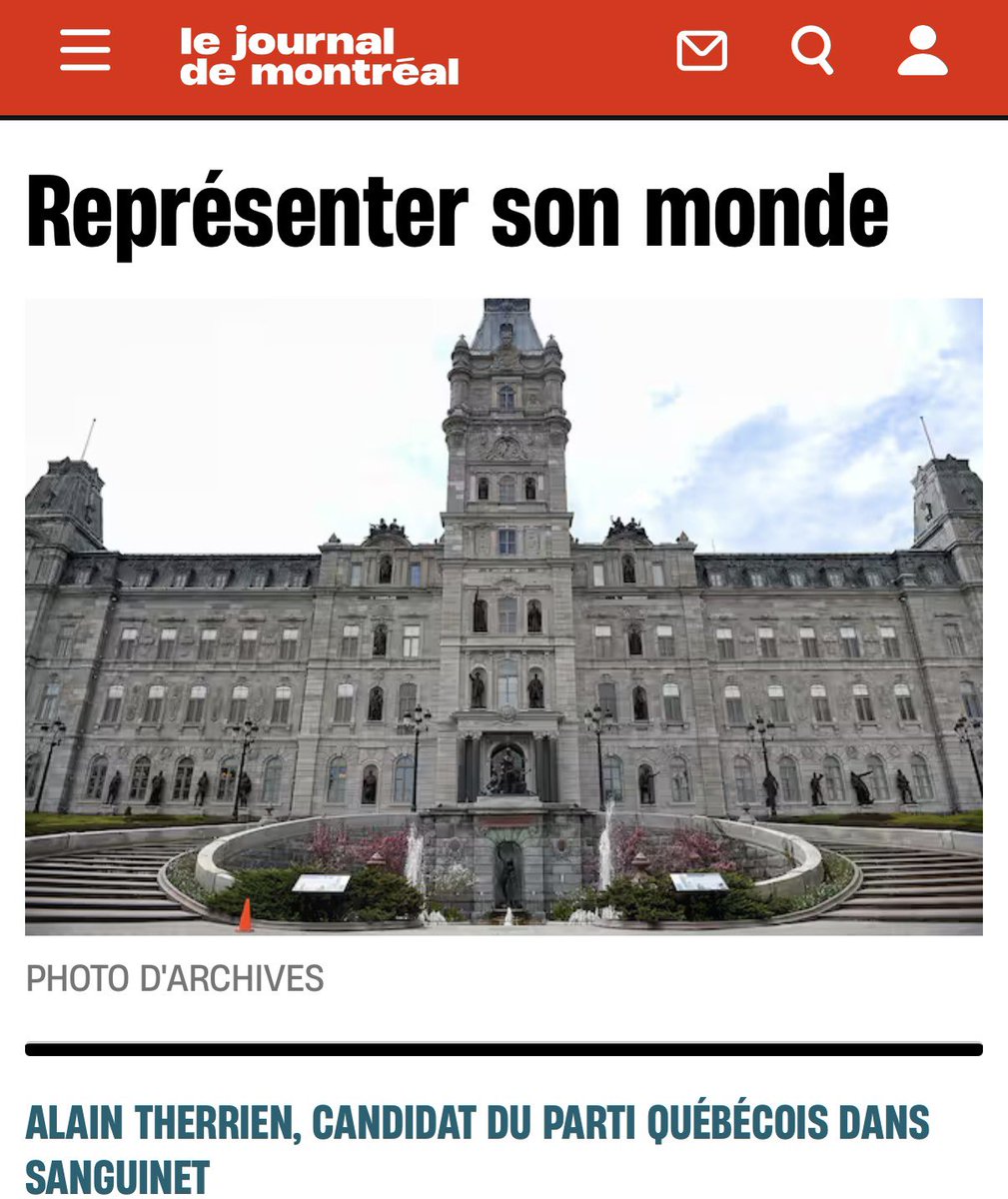 PaulPlamondon's tweet photo. Il y a quelques semaines, lors des crédits budgétaires, je questionnais Christine Fréchette sur son intention de se représenter dans Sanguinet pour les élections d'octobre prochain. Ce à quoi elle répondit : « Mais tout à fait, contre Monsieur Alain Therrien notamment ». La rumeur est aujourd'hui confirmée: la première ministre abandonnera son comté et se présentera plutôt dans Trois-Rivières. 

Notre candidat @AlainTherrien_ signe une lettre, ce matin, dans le Journal de Montréal à ce sujet. À lire ici👇🏼

J’ai toujours eu la conviction que ce qui fait la force d’un élu, c’est son enracinement et ce, quel que soit le niveau où il agit. 

En fait, c’est la base de notre système, qui repose sur la représentativité. Pour siéger dans un parlement, s’y exprimer et voter des lois, il faut d’abord et avant tout avoir été élu par la population. Notre légitimité, c’est de là qu’elle nous vient, de ces femmes et de ces hommes qui nous ont confié un mandat et que nous avons ensuite le privilège de servir et de représenter.

C’est pourquoi je suis toujours demeuré fidèle aux citoyens de Saint-Constant, de Sainte-Catherine et de Saint-Mathieu dans La Prairie à la Chambre des communes, en plus de ceux de Saint-Rémi lorsque j’étais député de Sanguinet à l’Assemblée nationale.

Et c’est encore là que je serai candidat, avec fierté, pour une septième fois, cet automne.

Rien n’est certain, toutefois, car quand on respecte la population, il ne faut pas la tenir pour acquise. Aussi, je savais qu’en choisissant de me présenter dans la circonscription de la première ministre Christine Fréchette, qui est actuellement députée de Sanguinet, je n’empruntais pas la voie la plus facile pour revenir à l’Assemblée nationale.

Mais, comme je l’ai dit à plusieurs reprises, le bonhomme avait encore de la politique dans le corps. Cela dit, je n’aurais pas pu, pour retourner dans un parlement, passer par un autre endroit que Sanguinet. Parce que c’est dans la relation que j’ai développée avec les gens du coin que se trouve le sens de mon engagement.

Lorsque l’on se présente à nouveau dans une circonscription, il faut s’attendre à ce qu’on évalue notre travail au cours des précédents mandats. Cette évaluation vient avec le privilège d’être député. De mon côté, j’ai toujours été fier du bilan que j’ai présenté à mes concitoyennes et concitoyens, notamment à l’occasion de mes nombreuses sorties en porte-à-porte, tant lorsque j’étais député de Sanguinet que de La Prairie.

Si Christine Fréchette était fière de son bilan dans Sanguinet, elle n’hésiterait pas à le soumettre aux gens de chez nous lors des prochaines élections générales. Au contraire, celle-ci, qui prévoit annoncer ce jeudi qu’elle se présentera dans une autre circonscription tournera ainsi le dos aux citoyennes et aux citoyens qui lui ont donné la légitimité pour occuper la fonction de première ministre qu’elle aspire tant à conserver à l’automne.

Je suis indépendantiste. Si j’ai pu faire de la politique et y défendre ma vision du Québec, c’est grâce aux gens de mon comté. Et c’est parce que c’est avec eux que je veux aller jusqu’au bout de cette lutte nationale que je reviens aujourd’hui en politique.

Il est évident que lorsque l’on fait de la politique simplement en fonction des sondages du jour, la motivation est toute autre. En ce sens, je suis déçu de voir Madame Fréchette abandonner sa circonscription aujourd’hui. Quand on aime son comté, son monde, on reste à leurs côtés, quelles que soient nos chances de l’emporter.

En ce qui me concerne, je ne déménagerai pas et je serai candidat le 5 octobre dans Sanguinet, mes concitoyennes et concitoyens peuvent compter sur moi.

Alain Therrien
Candidat du Parti québécois dans Sanguinet