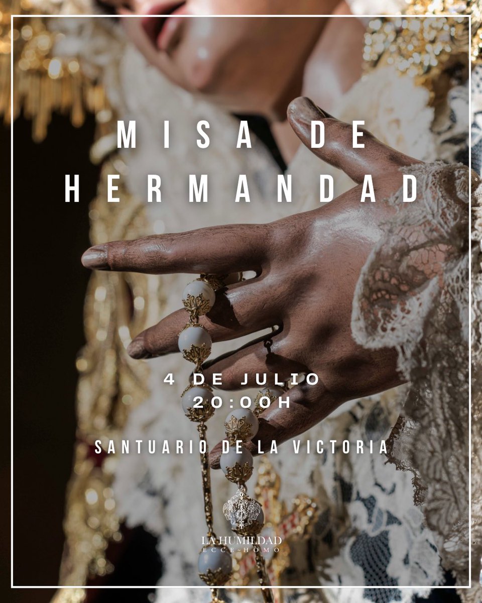 HdadHumildad's tweet photo. ◽️ #AGENDA | 𝙈𝙞𝙨𝙖 𝙙𝙚 𝙃𝙚𝙧𝙢𝙖𝙣𝙙𝙖𝙙

Este sábado celebraremos Misa de Hermandad.

🗓 Sábado, 4 de julio
🕢 20:00 horas
⛪ @Pvictoriamalaga 

Os esperamos, hermanos 🤍

#CofradíasMLG https://t.co/cOoddP0kEb