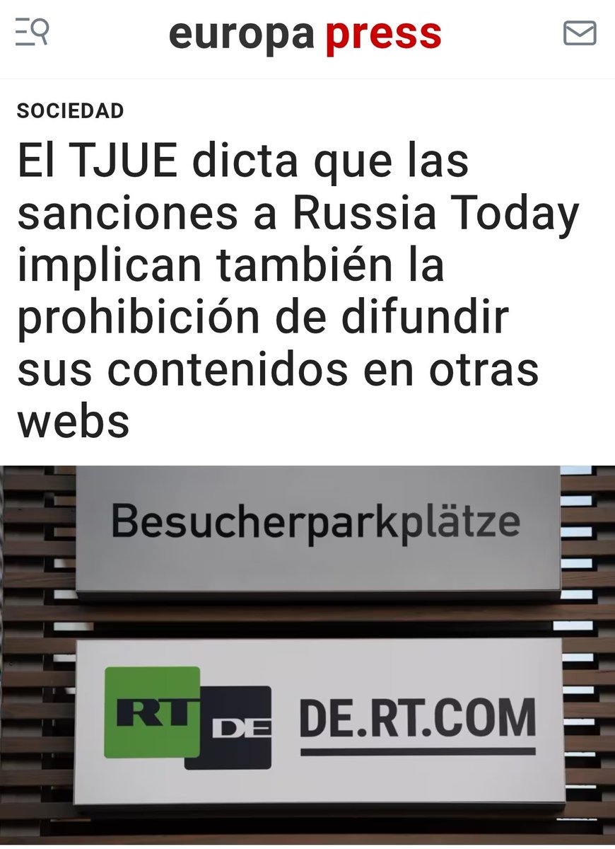FonsiLoaiza's tweet photo. Hoy, el Tribunal de Justicia de la UE ha perpetrado un brutal ataque a la libertad de expresión y ha autorizado el enjuiciamiento penal de las personas que publiquen contenido del medio Russia Today. https://t.co/X0FmpwfZW4