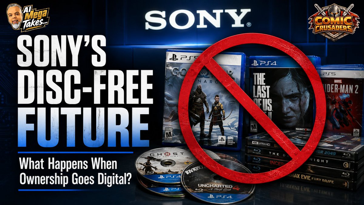 ComicCrusaders's tweet photo. Sony is ending physical game discs in 2028…

Let that sink in. No disc. No resale. No borrowing. No true ownership. Just licenses in the cloud. Gamers need to pay attention to this one. 🎮⚠️ --->   https://t.co/JYj9ihaY25  #PlayStation #Sony #GamingNews #DigitalOwnership #GamePreservation #TechNews #ComicCrusaders