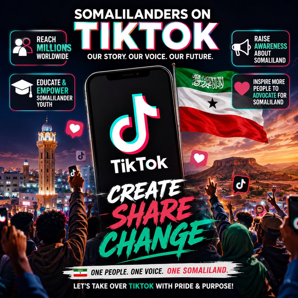 landerfirst00's tweet photo. Somalilanders have made a huge impact on X by sharing our history, culture, and the case for Somaliland. Now it's time to do the same on TikTok.
TikTok has one of the largest audiences in the world, especially among young people. If Somalilanders become active, consistent creators, we can reach millions of people who have never heard our story. Short, engaging videos can educate Somaliland youth about their history and identity, while also helping international audiences better understand Somaliland.
If we work together and post consistently, we can build a strong presence on TikTok, inspire more people to advocate for Somaliland, and make our voices heard on a global platform. The more quality content we create, the greater our reach and impact will be.
Let's not limit ourselves to one platform. It's time for Somalilanders to bring the same energy to TikTok that we've brought to X.