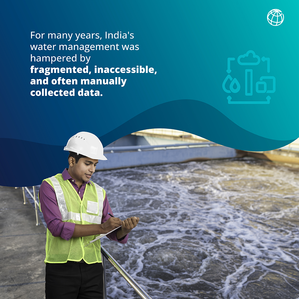 WorldBankWater's tweet photo. India's water data was once fragmented, inaccessible and manually collected.

Today, 119,000+ hydro-meteorological stations feed real-time data into one national platform — enabling flood forecasting, basin planning &amp; more nationwide.

https://t.co/yCf6K9LkLC  

#WaterForward https://t.co/505b3AlscM