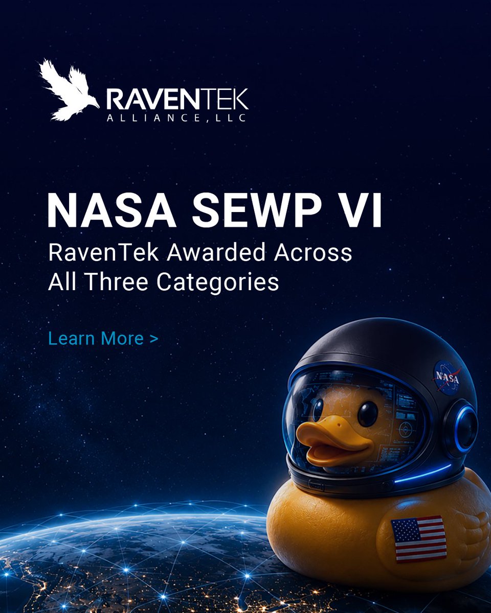 RavenTek_IT's tweet photo. RavenTek Alliance, a mentor-protege joint venture between RavenTek and FalconTek, has been awarded NASA's SEWP VI GWAC across all three contract categories. Read the full announcement for more info: https://t.co/GbNEixpQmp

#NASASEWP #SEWPVI #FederalIT #Cybersecurity https://t.co/NqijPxt7Pe