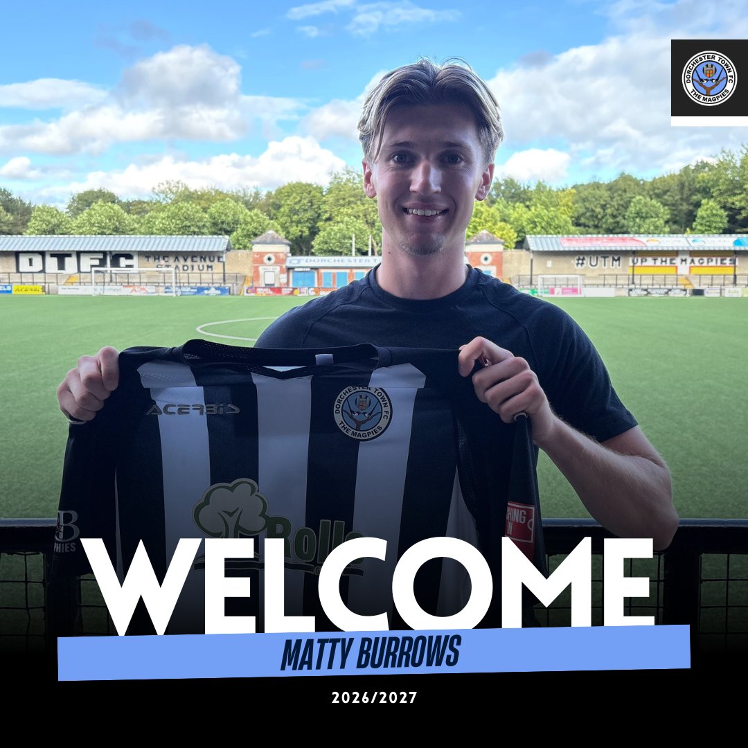 DorchTownFC's tweet photo. ๐จ ๐๐ฎ๐ซ๐ซ๐จ๐ฐ๐ฌ ๐๐ข๐ ๐ง๐ฌ!
We are delighted to announce @M_Burrows10 has joined the Magpies ahead of the 2026/27 season
Welcome to The Avenue, Matty!
๐ https://t.co/PkAyeWOOsu
#WeAreDorch โซ๏ธโช๏ธ https://t.co/u0twcqNfc2