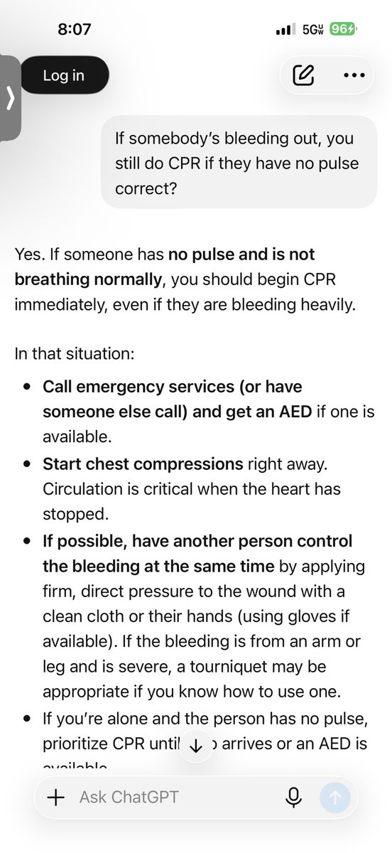 Hardwick3282's tweet photo. @SharrellAnne2 That’s not true you try to do both at once but if somebody does not have a pulse and is not breathing regularly, you start CPR regardless so you’re lying. https://t.co/DsXSSRk6gE
