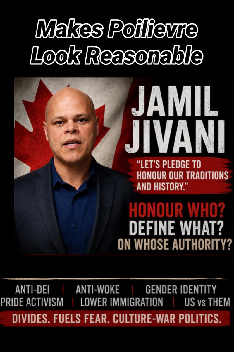 IslayDream's tweet photo. What is he trying to import from the USA and impose on us?

On Canada Day, this MP chose to promote division rather than unity.

Jamil Jivani actually makes Pierre Poilievre look like a moderate and even acceptable.

He talks about who belongs and who should assimilate.

Assimilate into whose culture?

Who decides what “Canadian culture” is? Politicians? Cultural warriors like him? Or Canadians together?

Canada has traditionally spoken about integration: participating fully in Canadian society while respecting our shared civic values, not demanding that people abandon their identity.

Canada also needs common-sense immigration policies that put the needs of Canadian citizens and permanent residents first.

If managed correctly, those goals are entirely compatible with integration.

Jivani’s vision increasingly resembles the culture war politics emerging from the American Christian right.

That’s not the Canada I recognize.

That’s not a Canada I want.

#CanadaDay #Integration #Multiculturalism