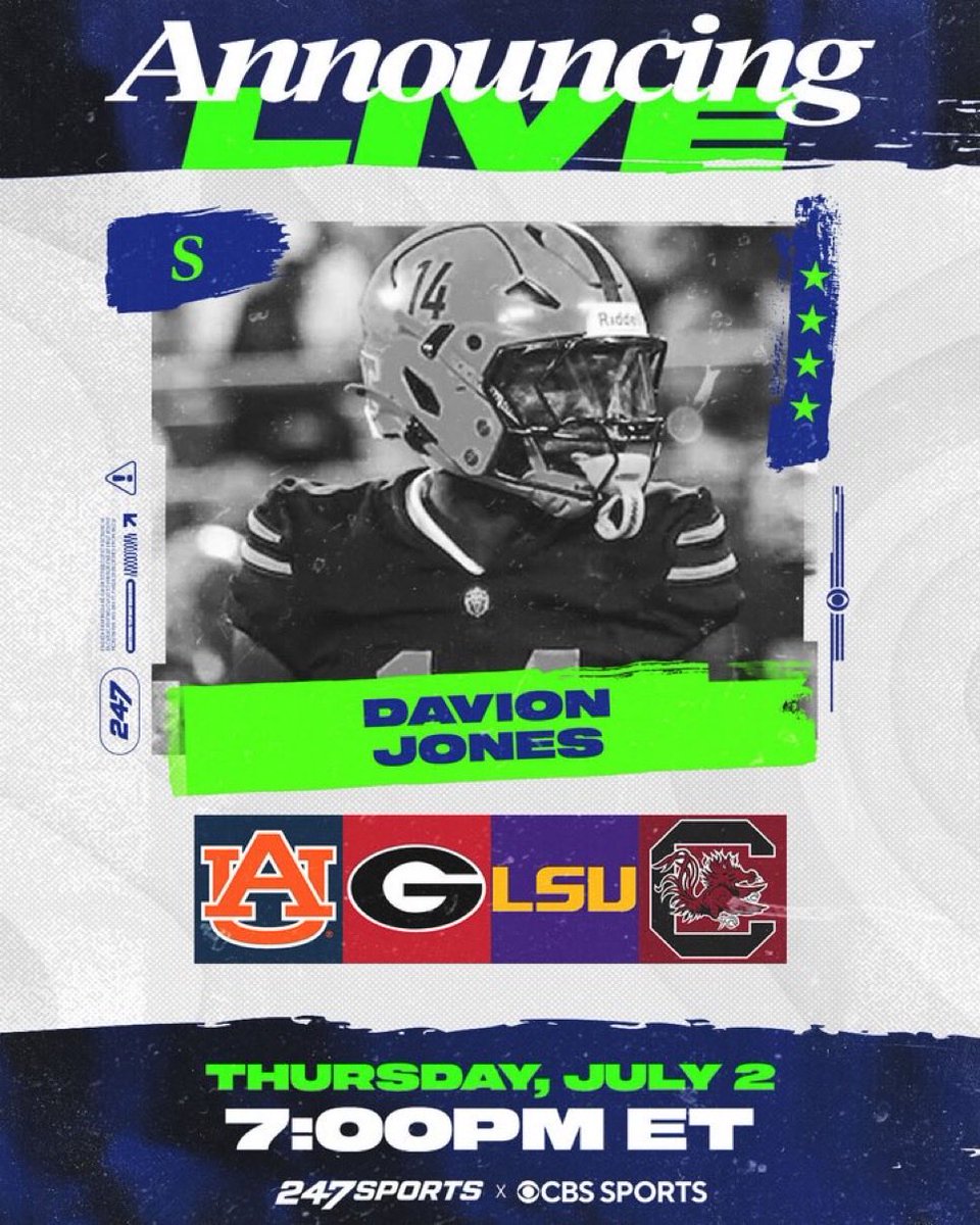 HaleMcGranahan's tweet photo. South Carolina vs. the SEC for Davion Jones, whose teammate committed to the #Gamecocks last night.

The 4-star from Charlotte will announce his decision live with @247Sports tonight at 7 o’clock

📲 https://t.co/jtzz0QUSaz https://t.co/9tMseOdtvj