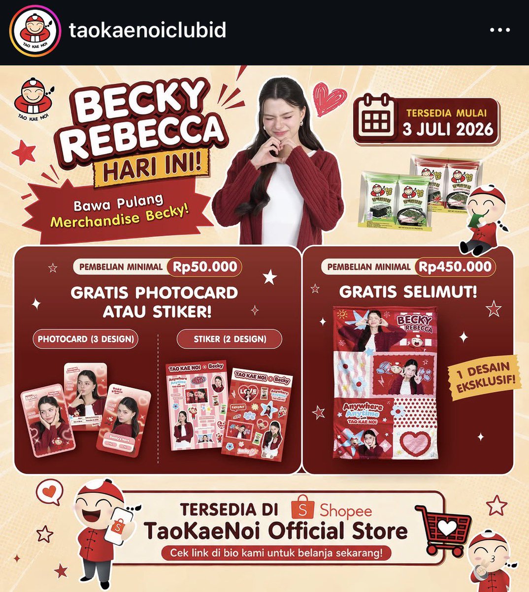 vf_852's tweet photo. Guaranteed blanket with purchase and those photocards and stickers! Indonesian fans so lucky na 🥰

#beckysangels‌
#BeckyxTaoKaeNoiClubID https://t.co/SUwaZJ2wQ0