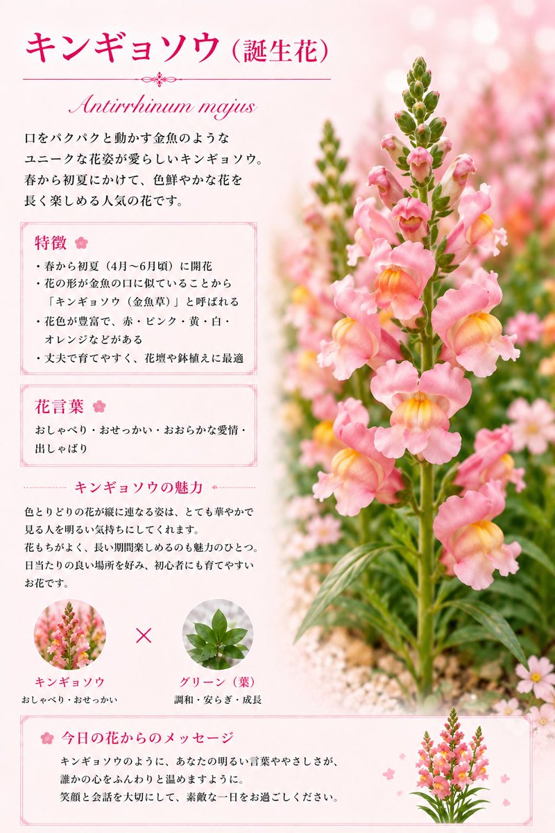 7/2の誕生花 キンギョソウ（金魚草） キンギョソウは、花びらが金魚が
