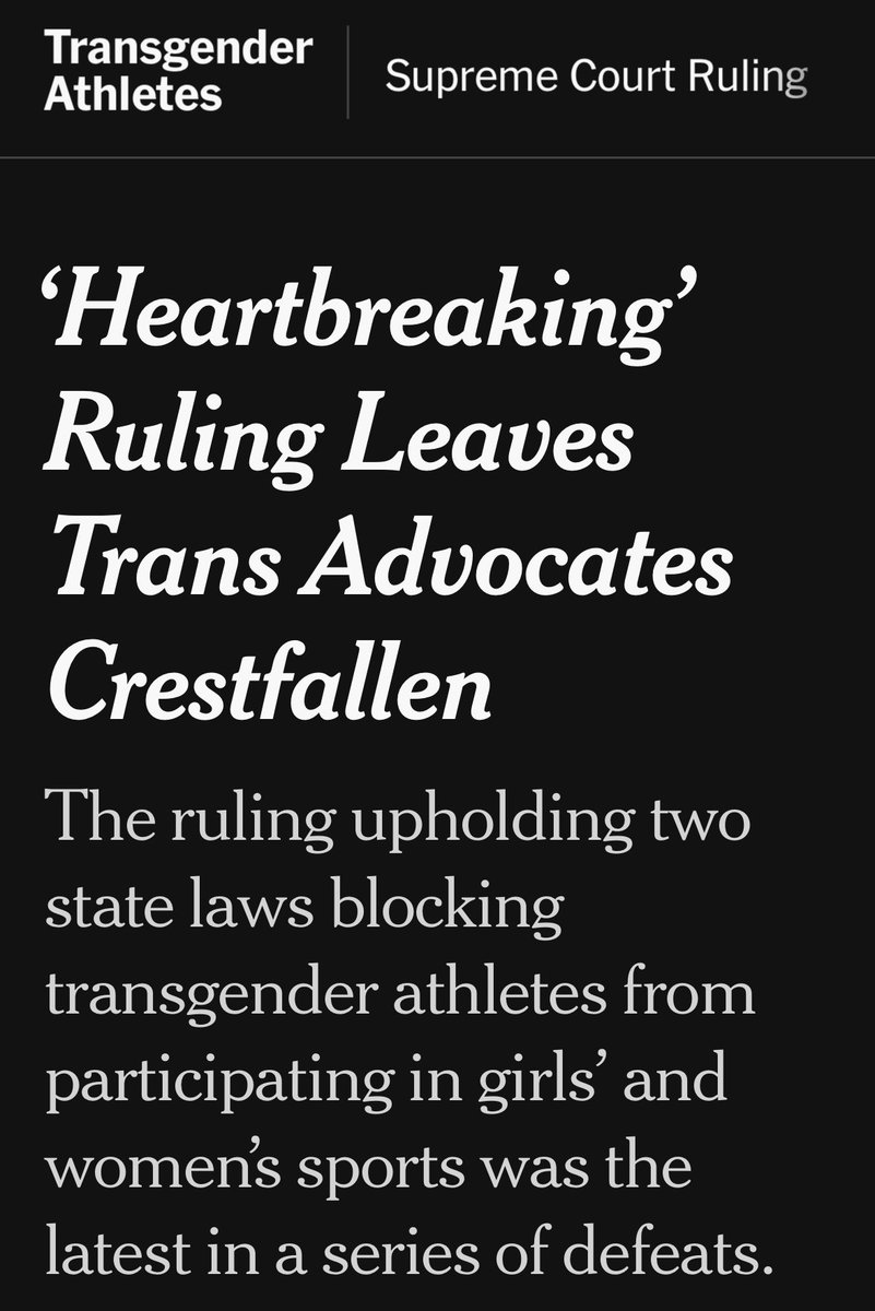 Nycsnark's tweet photo. Where’s the story about biologically female athletes rejoicing about no longer being bested by biological males with unfair advantages? It just takes one guy in a competition to steal first place or a win. https://t.co/2jM3P9y3Pt