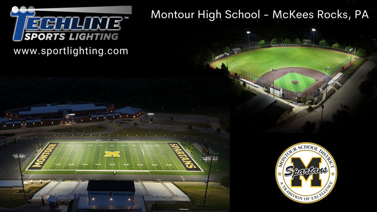 Sports_Lighting's tweet photo. Techline Sports Lighting was proud to partner with Montour High School @hilltopspartan to upgrade their football and baseball fields to LED! Amazing light quality on the field, Action Lighting and Full Color to enhance the player/community experience, and dramatic energy savings, all at an incredible value! Check https://t.co/KMaOXU2e8P to see how we can partner with you!