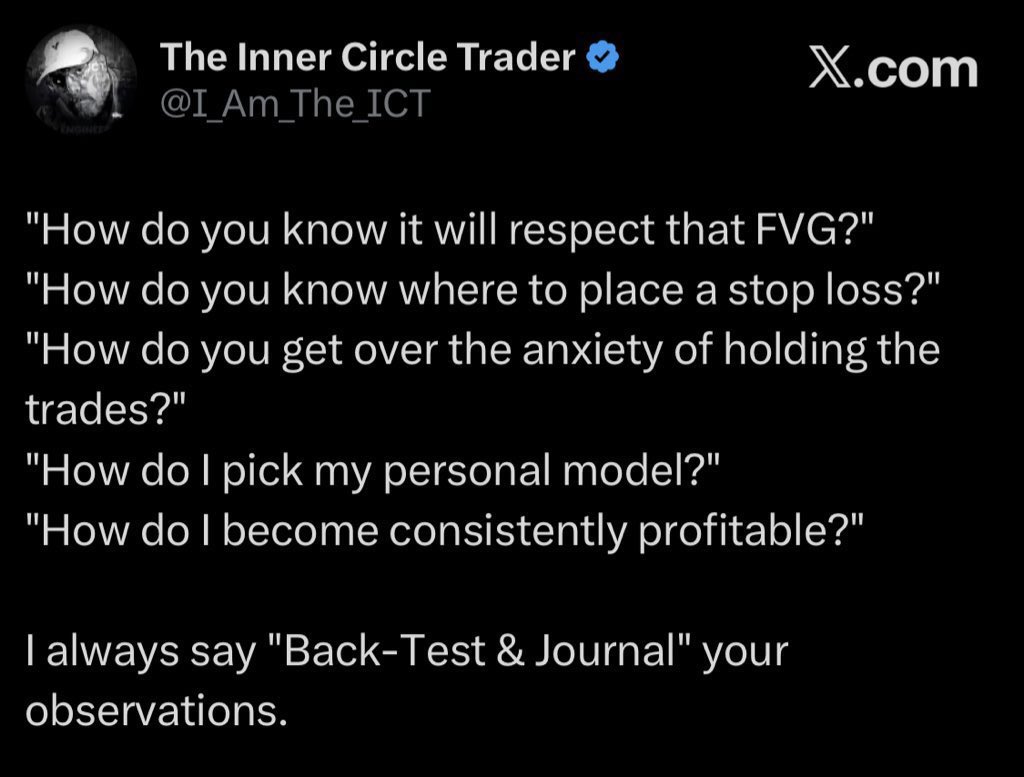 JeRRyMMXM's tweet photo. “How Do You Know…?”  “Back-Test &amp; Journal” — ICT https://t.co/Rfx3W8LL1r