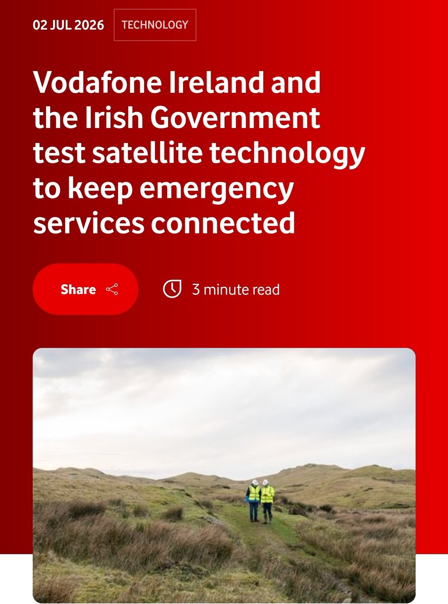 peterlindmark's tweet photo. $ASTS | Vodafone Ireland |Satellite Connect Europe

Together with the Government of Ireland, Vodafone Ireland has successfully tested satellite-enabled emergency communications, demonstrating how standard smartphones can connect via low Earth orbit satellites when terrestrial coverage is unavailable.
 
This first-of-its-kind test, conducted in partnership with Satellite Connect Europe and connected to AST SpaceMobile’s satellite constellation, shows how satellite technology has the potential to…
 
▶️Support frontline responders 🚑
▶️Strengthen network resilience 📶
▶️Help communities stay connected during emergencies 🚨
 
It's another important step towards a more resilient and connected future.

The trial, part of an ongoing collaboration between Vodafone and the OGCIO on mission-critical communications (MCx), included a successful live test call on Clare Island, County Mayo, Ireland. Conducted in partnership with Satellite Connect Europe (the Vodafone and AST SpaceMobile joint venture company), the trial connected to AST SpaceMobile’s satellite constellation, showing how satellite connectivity on a standard smartphone could support voice and data services for frontline responders when traditional coverage is unavailable.

The satellite-enabled MCx call was made by representatives of Vodafone and OGCIO to David Lund, Coordinator of the European Union Critical Communications Service (EUCCS) in the UK. This marks a significant milestone for Ireland, as well as for the evolution of emergency communications across Europe.

Clare Island has played a central role in Vodafone Ireland’s satellite testing programme, including Ireland’s first mobile video call via satellite earlier this year. Its rugged terrain and specular cliffs attract walkers and wildlife enthusiasts making it an ideal real-world environment for testing technologies designed to support tourism, rural communities and critical national infrastructure.

Satellite-enabled emergency calls

The trial showed how satellite connectivity can help maintain communications, supporting access to 999 and 112 emergency services, regardless of mobile provider, as well as blue light organisations such as police, fire and ambulance services. Satellite technology provides an additional layer of connectivity alongside terrestrial networks, helping ensure that the public and emergency responders can stay connected when it matters most.

https://t.co/vXFQl68kg9