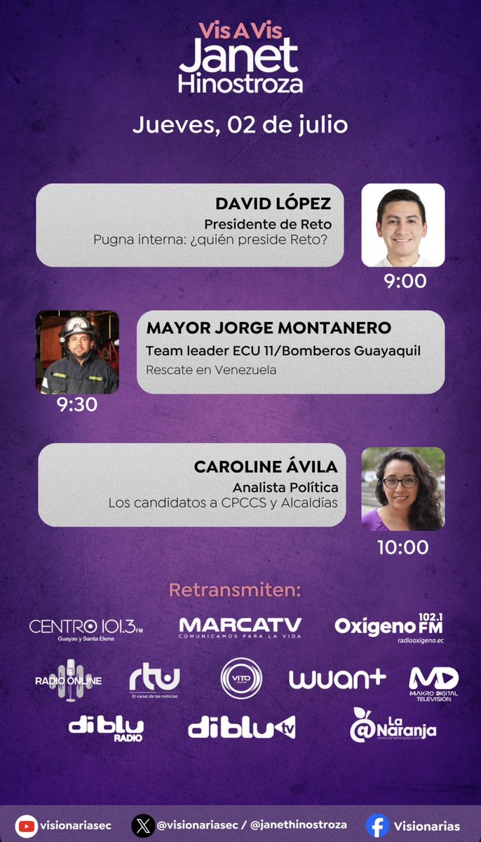 visionariasec's tweet photo. Jueves en #VisaVis con @janethinostroza nos acompañan:
🎙️#DavidLópez
🎙️#JorgeMontanero
🎙️@avilanieto
Mira la entrevista 🔽
https://t.co/H79zTjgTc8… https://t.co/Ud0LQDicrO