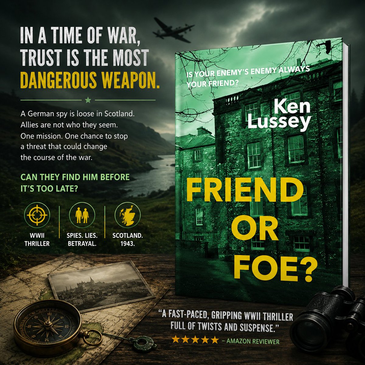 AnoraHartwell's tweet photo. Trust is the deadliest weapon. 🕵️‍♂️
Friend or Foe? by Ken Lussey is a gripping WWII thriller packed with spies, secrets, and suspense. Can they uncover the truth before it's too late?

#WWIIThriller #SpyFiction #BookTwitter #ThrillerReads #IndieAuthor https://t.co/sPXgLCZuca