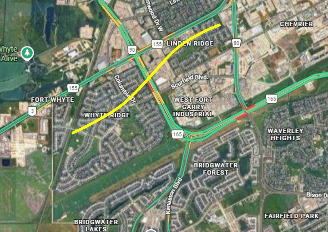 CMOS_Winnipeg's tweet photo. Here's a general track (unofficial) we found for the recent EF-1 #tornado that struck the City of #Winnipeg. https://t.co/h7X5YisBT5