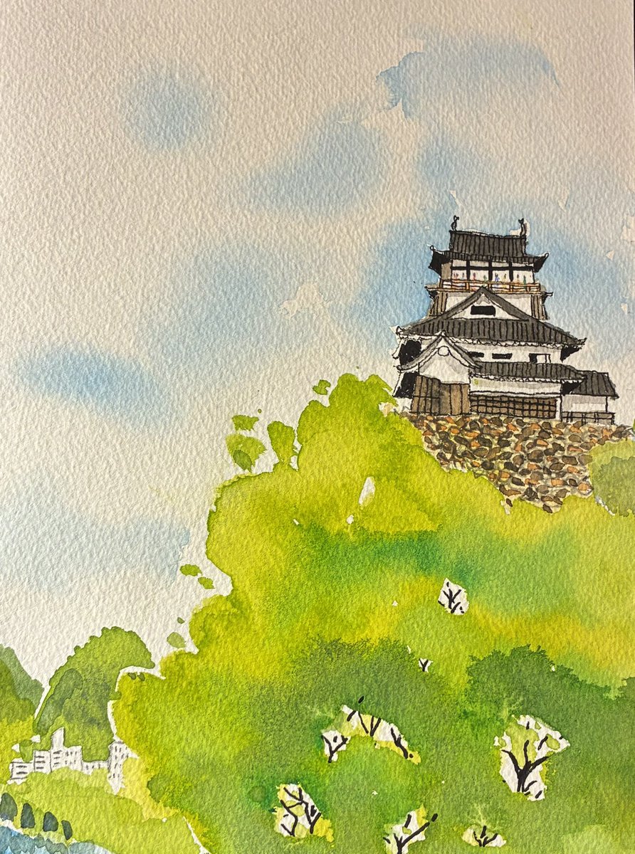今季の課題は「城」 犬山城と熊本城を描きました 熊本城は黒いペンで