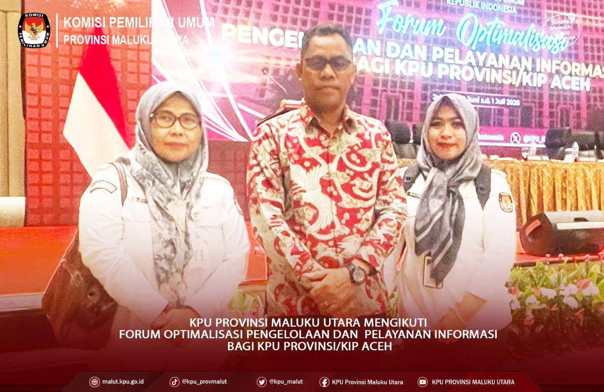 kpu_malut's tweet photo. #TemanPemilih, Anggota KPU Provinsi Malut, Iwan Hi. Kader bersama Kabag Rendatin, Nuryani Abdullah, mengikuti Forum Optimalisasi Pengelolaan dan Pelayanan Informasi Publik bagi KPU Provinsi dan KIP Aceh. Info selengkapnya klik link berikut: https://t.co/1K9UwWIS0v

#KPUMelayani https://t.co/9vGThynK6m