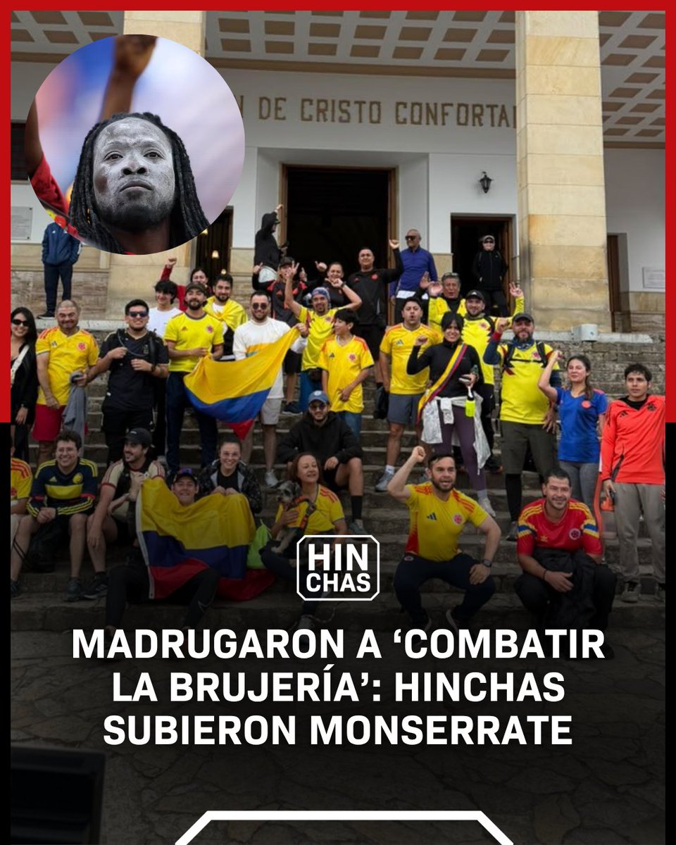 ColHinchas's tweet photo. Varios aficionados de la Selección Colombia subieron hoy a Monserrate, símbolo religioso de la nación, respondiendo a la convocatoria difundida en redes sociales para "combatir al brujo de Ghana", personaje que se hizo viral en el duelo entre el cuadro africano e Inglaterra.

📸@JuanjoseMant