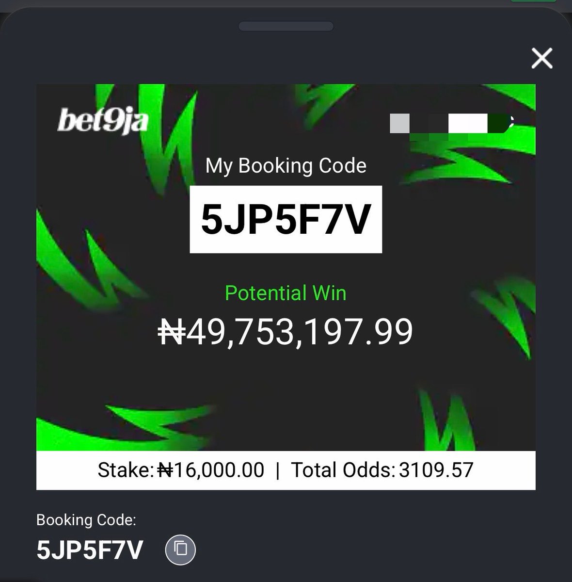 officialmoore7's tweet photo. 5JP5F7V - 7 

#Bet9jaCode https://t.co/vrE9gkztzR